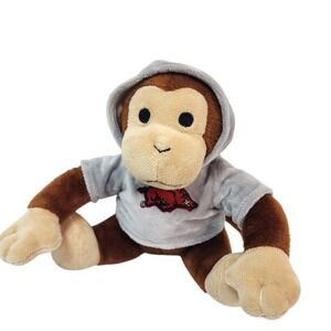 Jenkins Enterprises Arkansas Razorbacks Monkey Plush Hoodie Gray Red Logo Toy